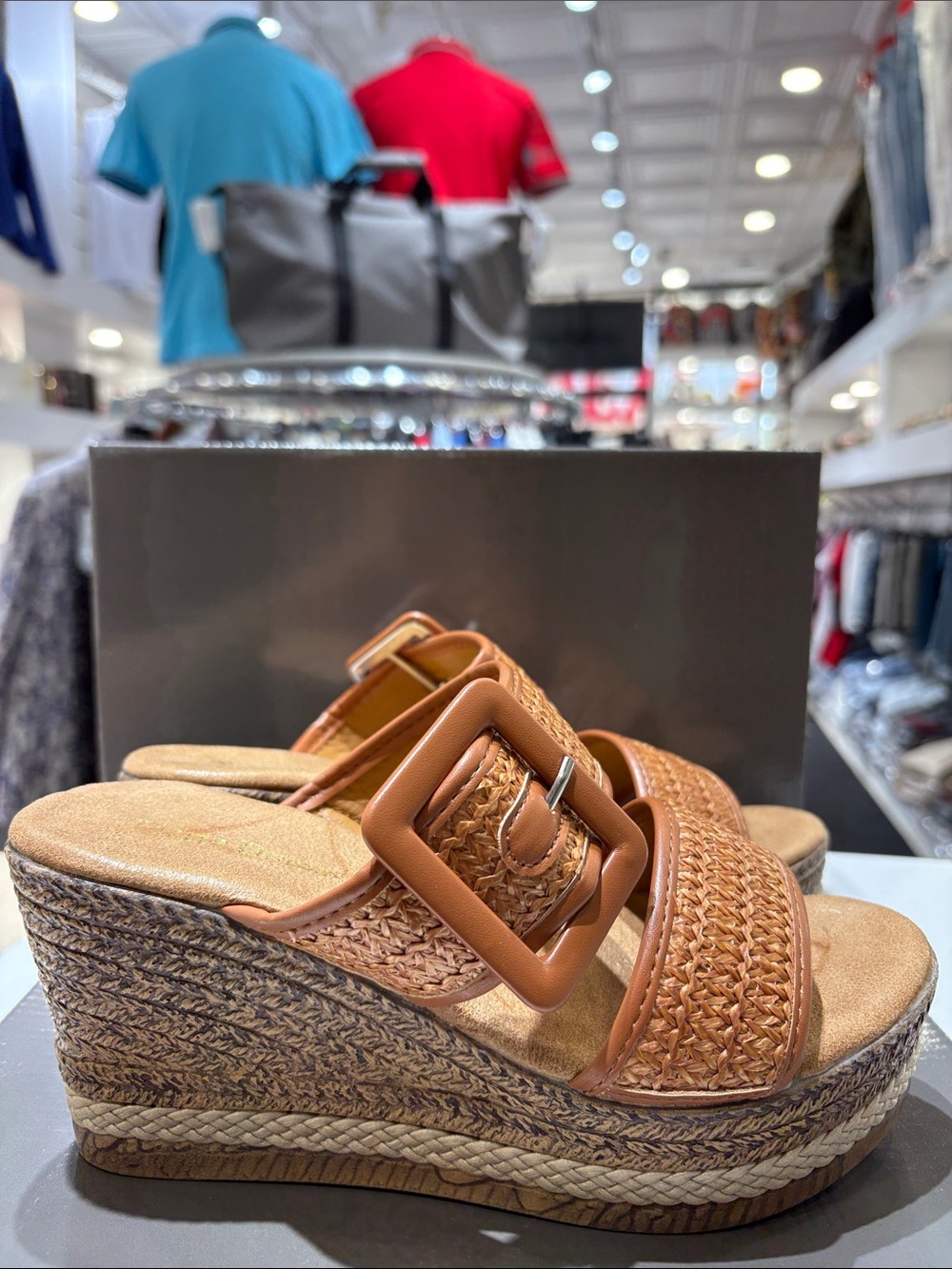 Pierre Dumas Tan Woven Platform Wedge Sandals with Buckle
